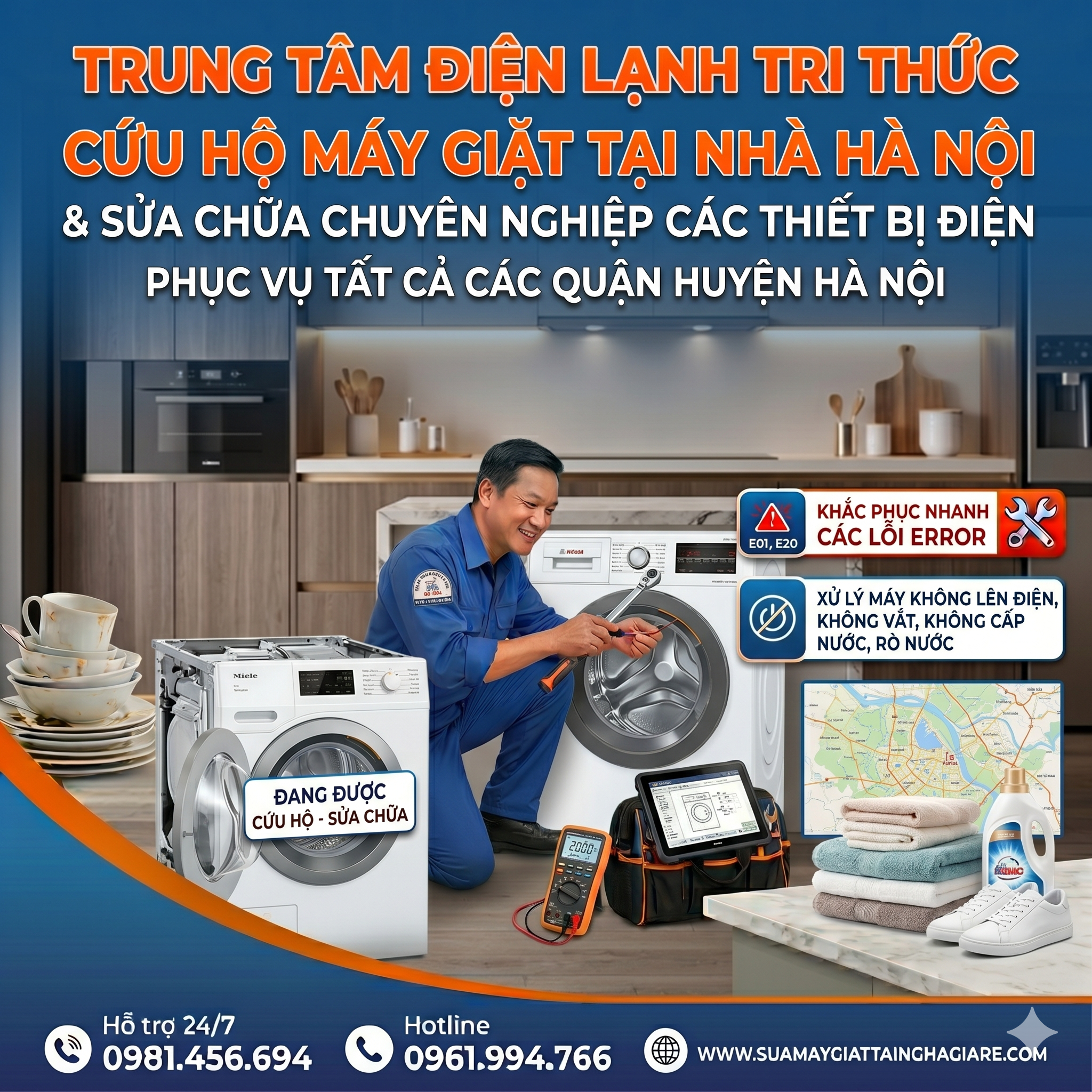 Dịch Vụ Cứu Hộ Máy Giặt Tại Nhà Hà Nội – Khắc Phục Triệt Để Lỗi Không Vắt, Tràn Nước